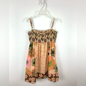 Vintage Smocked Babydoll Mixed Print Floral Cotton Top Size Medium by Dolled Up